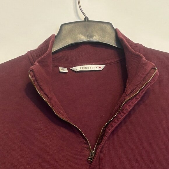 Cutter And Buck Mens Burgundy Quarter Zip Pullover Cotton Blend Sweater ~Size M - Picture 2 of 8